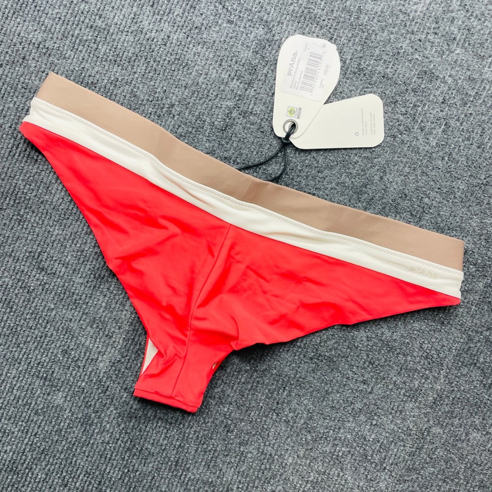 Prana Baja‎ Bound Cheeky Bikini Bottom Rose Fire Colorblock Large NEW